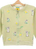 Green Rabbit Printed Front Open Fleece Sweatshirt