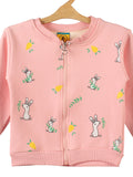 Pink Rabbit Printed Front Open Fleece Sweatshirt