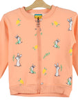 Orange Rabbit Printed Front Open Fleece Sweatshirt