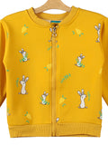 Mustard Rabbit Printed Front Open Fleece Sweatshirt