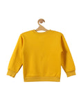 Mustard Rabbit Printed Front Open Fleece Sweatshirt