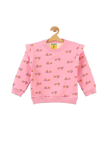 Deep Pink Strawberry Printed Fleece Sweatshirt