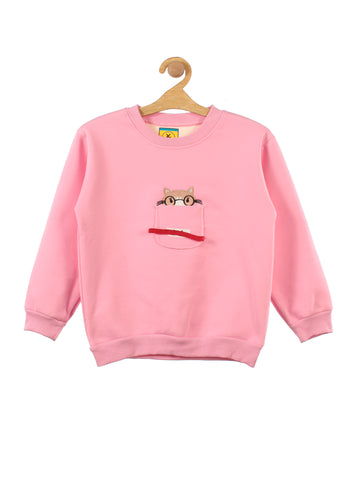 Deep Pink Bear Printed Fleece Sweatshirt