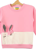 Deep Pink Rabbit Printed Fleece Sweatshirt