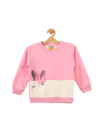 Deep Pink Rabbit Printed Fleece Sweatshirt