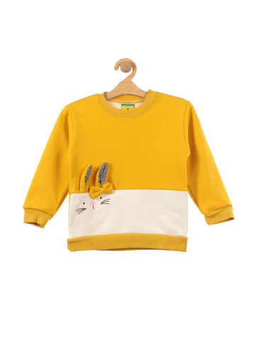 Mustard Rabbit Printed Fleece Sweatshirt