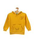 Mustard Cat Printed Fleece Hooded Sweatshirt