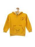Mustard Cat Printed Fleece Hooded Sweatshirt