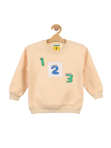 Cream Number Printed Fleece Round neck Sweatshirt