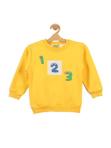 Yellow Number Printed Fleece Round neck Sweatshirt