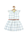 White Blue Checked Cotton Frock
