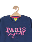 Navy Blue Paris Print Round Neck Sweatshirt