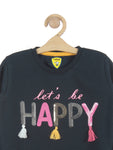 Navy Blue Lets Be Happy Printed Sweatshirt