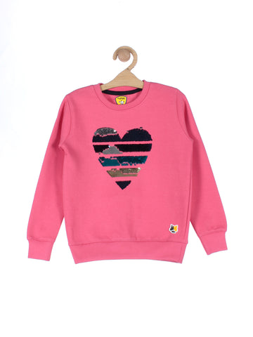 Pink Heart Printed Round Neck Sweatshirt