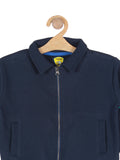 Navy Blue Front Open Round Neck Sweatshirt