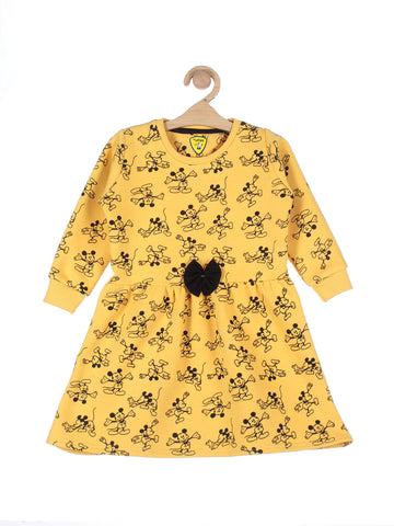 Yellow Mickey Printed Cotton Frock
