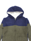 Green Blue Front Open Hooded Sweater
