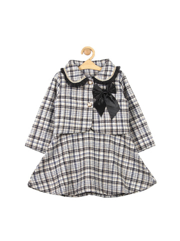 Grey Check Winter Party Frock With Shrug