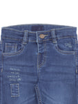 Mild Distressed Slim Fit Printed Jeans - Blue