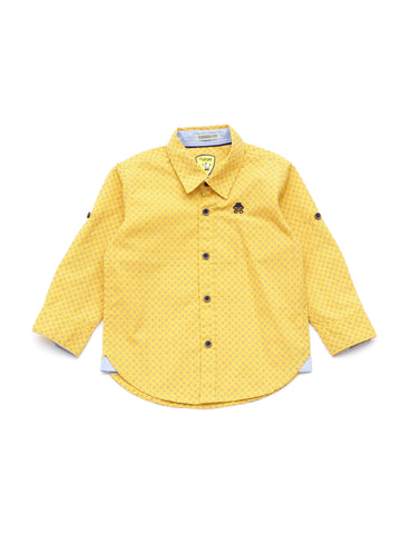 Printed Full Sleeve Shirt With Roll Up Sleeves - Mustard