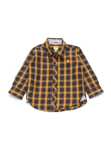 Full Sleeve Check Shirt With Roll Up Sleeves - Orange