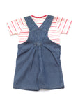 Blue Striped Dungaree Shorts - Pink