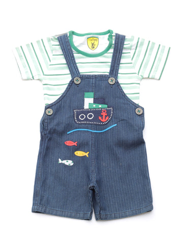 Blue Striped Dungaree Shorts - Green