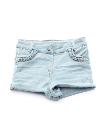 Mild Distressed Denim Shorts With Turn Up Bottom - Blue