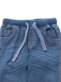 Elastic Waist Jeans With Drawstrings - Blue