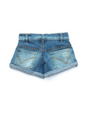 Mild Distressed Denim Shorts With Turn Up Bottom - Blue