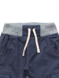 Elastic Waist Cotton Cargo Jogger Trousers With Drawstrings - Navy Blue