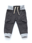 Elastic Waist Cotton Cargo Jogger Trousers With Drawstrings - Grey
