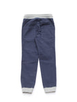 Elastic Waist Cotton Jogger Trousers With Drawstrings - Navy Blue