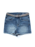 Mild Distressed Denim Shorts With Belt - Blue