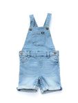 Cotton Dungaree Denim Shorts With Turn Up Bottom - Blue