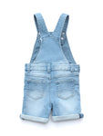 Cotton Dungaree Denim Shorts With Turn Up Bottom - Blue