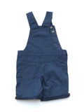 Cotton Dungaree Shorts With Turn Up Bottom  - Navy Blue
