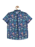 Floral Print Half Shirt - Navy Blue