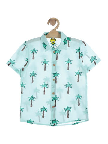 Palm Tree Print Half Shirt - Green