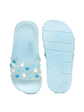 Heart Printed Slippers - Blue