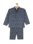 Teddy Printed NIght Suit - Navy Blue