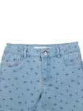 Printed Denim Shorts - Blue