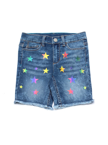 Star Printed Denim Shorts - Blue