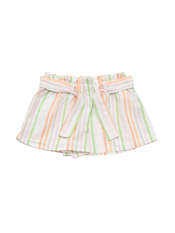 Striped Cotton Elastic Waist Shorts - Cream