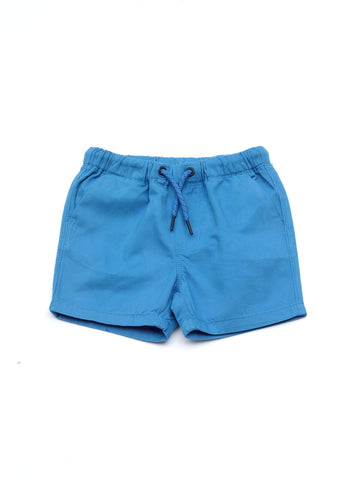 Cross Pocket Elastic Waist Cotton Shorts - Blue