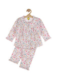 Floral Printed Cotton Night Suit - Pink