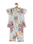 Floral Printed Cotton Night Suit - White