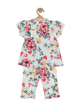 Floral Printed Cotton Night Suit - White