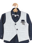 Waist Coat Set With Navy Shirt - Grey