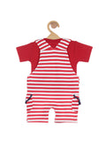 Anchor Print Striped Dungaree Set - Red